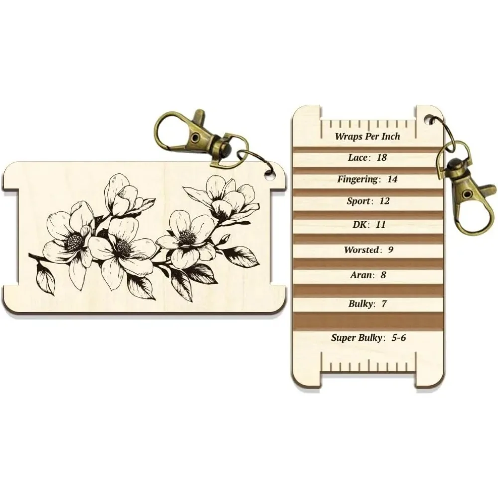 Magnolia Spinning Control Tool Flower Decorative Yarn WPI Guide Gauge with Clasp Wood Wrap Guide Board with Diz for Spinners
