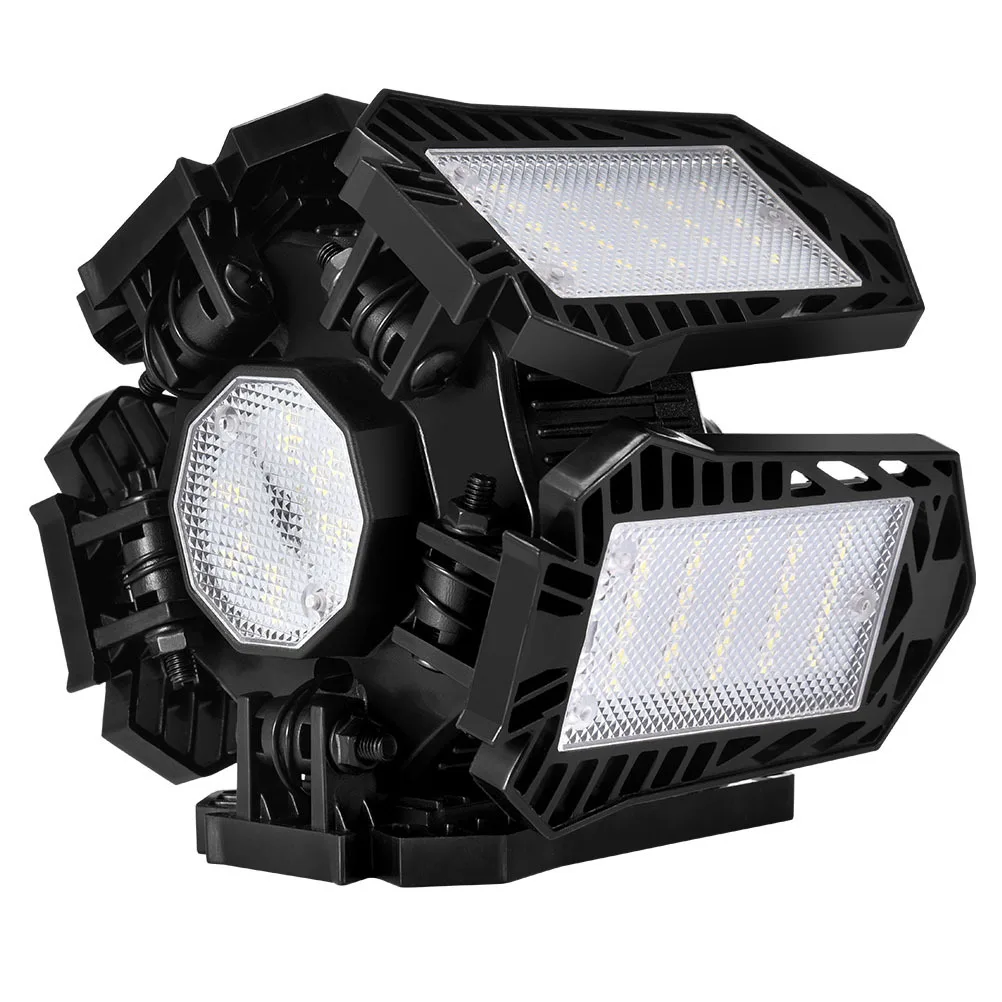 

Ultra Bright 80W Garage Ceiling Light 5 Deformable Panels 360 Degree Coverage Easy Install E27 Socket Indoor Areas