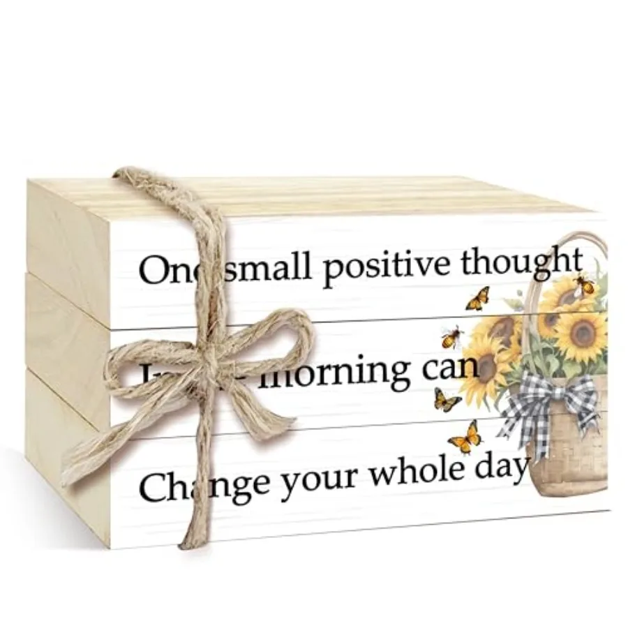 3 Pcs Decorative Books for Home Decor, Mini Faux Books Decoration, Sunflower Wooden Books Tiered Tray Decor, Stacked Books for