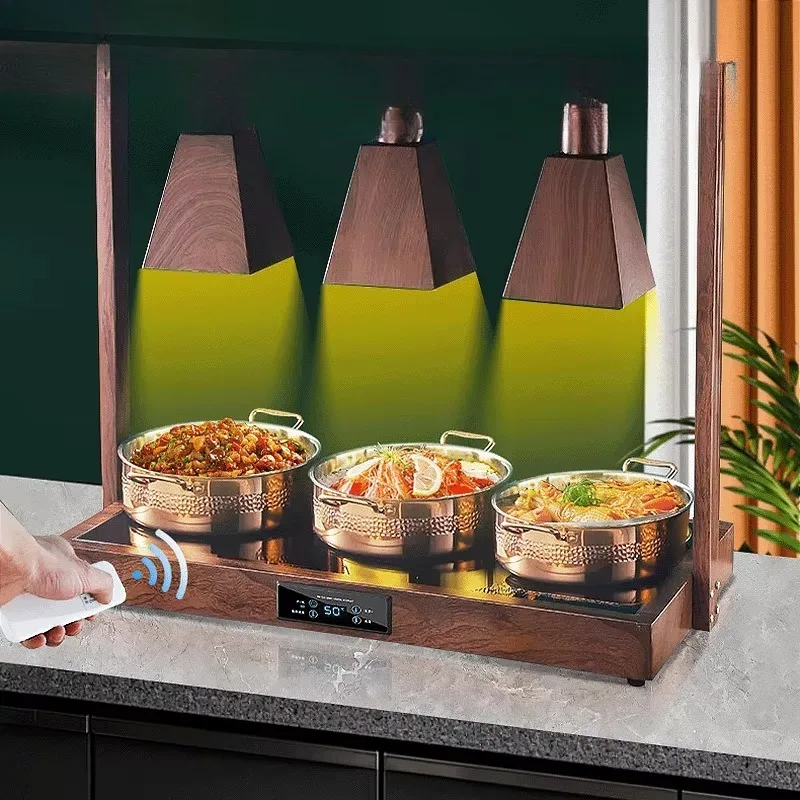 Lampada scaldavivande elettrica 2 in 1 con venature del legno Lampada riscaldante isolata Doppia tripla quattro lampade Piastra riscaldante per alimenti per hotel