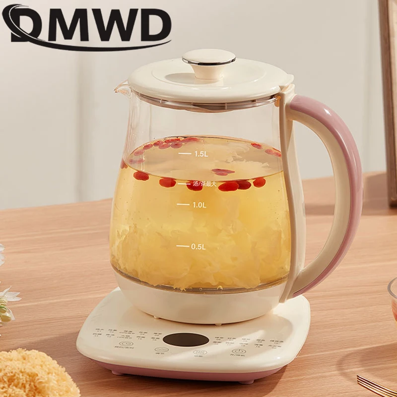 DMWD 1,5 л горшок для здоровья, многофункциональный электрический чайник, бытовой чайник, цветочный чайник, утолщенное стекло, изоляционный чайник для встреч