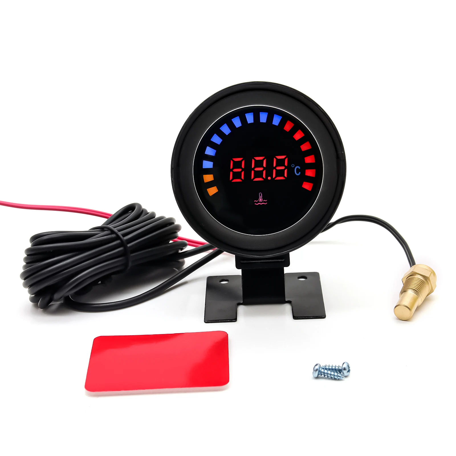 Universal 52mm Car LED Digital Water Temperature Gauge Instrument 10MM Water Temperature Sensor with  Radiator Hose Adapter