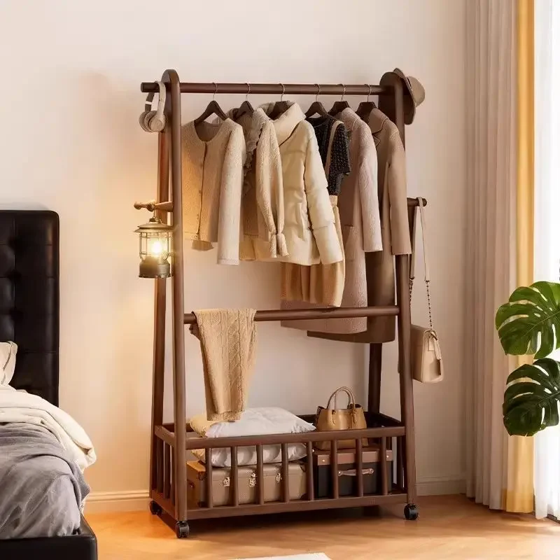 DSA Massivholz-Kleiderständer vom Boden bis zur Decke Schlafzimmer-Kleiderständer mit integriertem Aufbewahrungskorb multifunktional klein