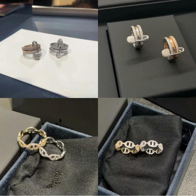 

S925 pure silver classic luxury three-ring ladies' ring with diamonds, non-fading, exquisite holiday engagement and wedding gift