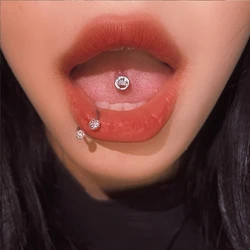 1PC Anti-Allergy Surgical Steel Tongue Rings For Women Flat Zircon Internal Threaded Tongue Barbells Piercing Body Jewelry 14g