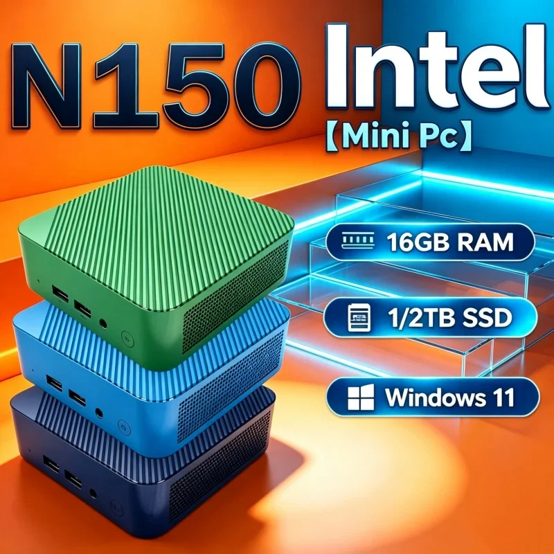 2026 Mini PC Intel N150 Windows 11 Desktop PC Gaming Computer 16GB RAM 2TB SSD WiFi 6 BT 5.2 4K Solid‑made Games PC