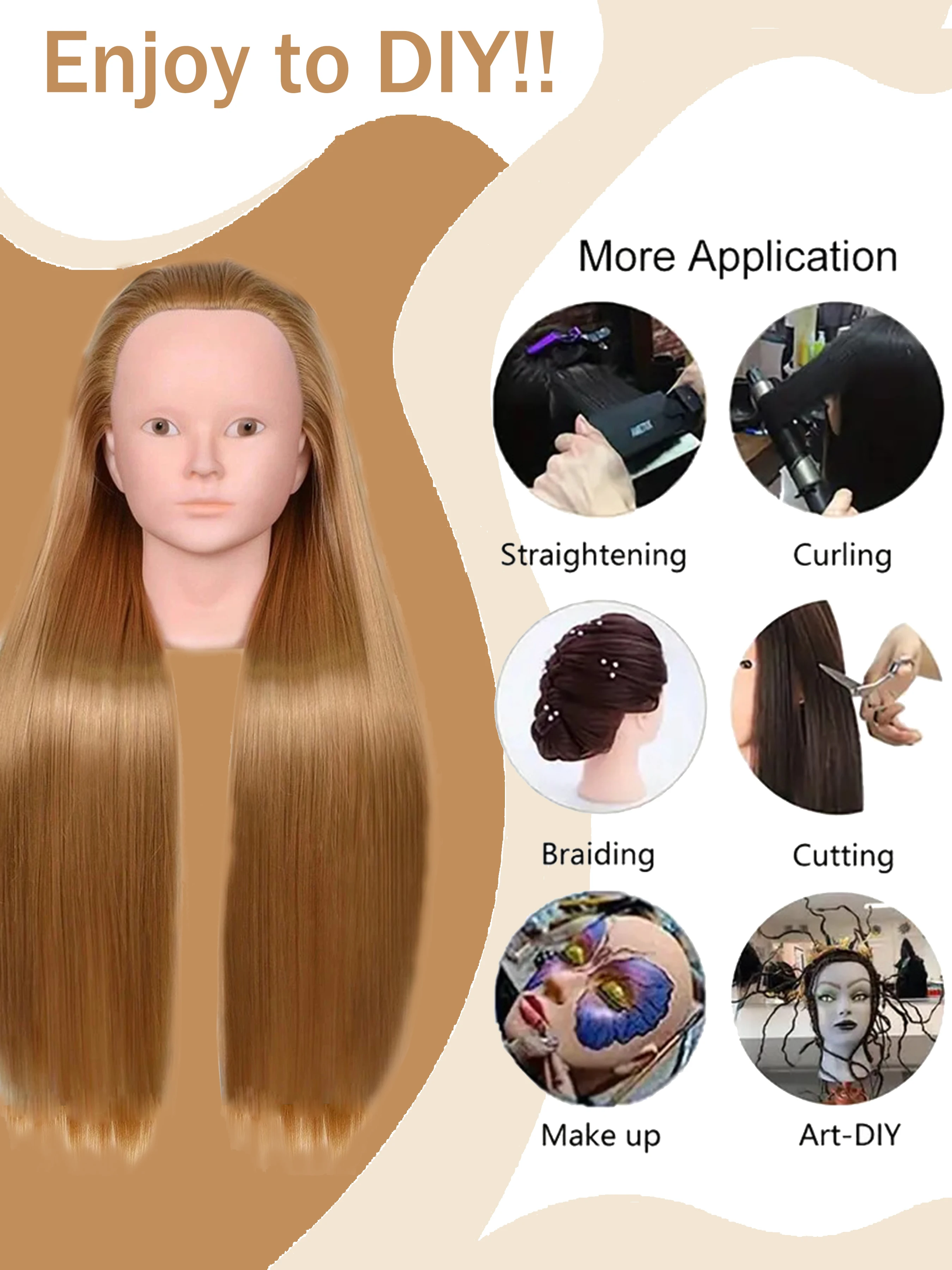 2pcs 메이크업 없음 마네킹 머리 헤어 스타일링 훈련 Manikin 화장품 인형 머리 합성 섬유 머리카락과 스탠드