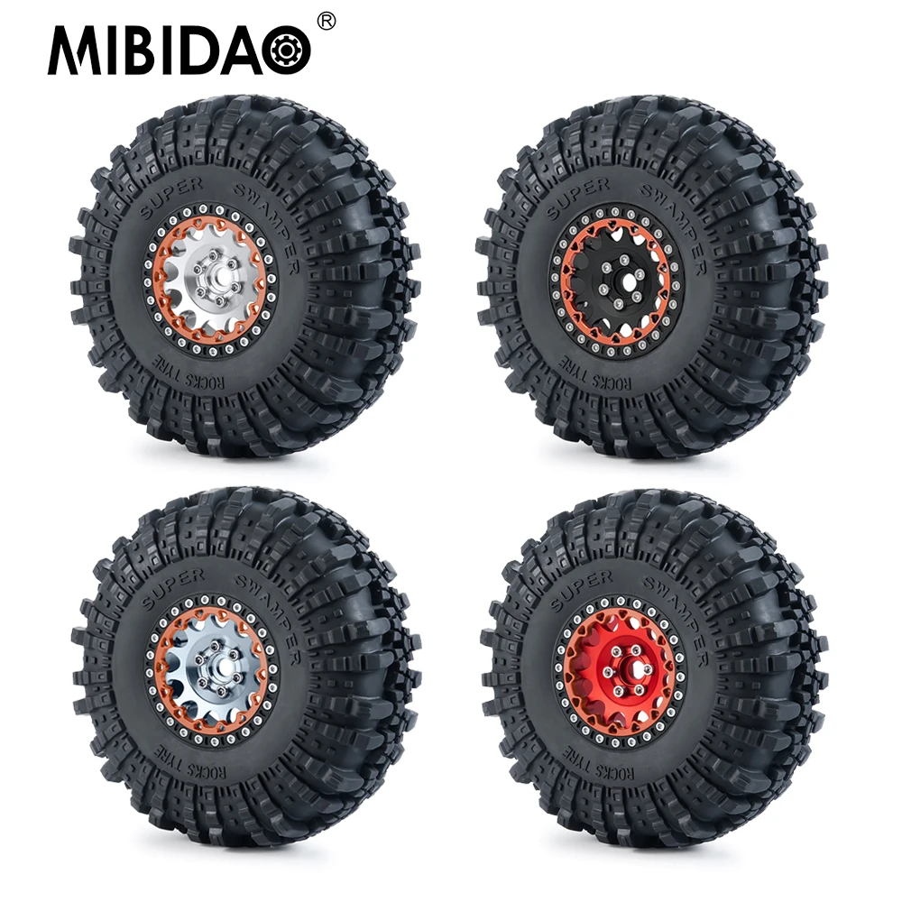 

MIBIDAO 2.2 inch Beadlock Metal Alloy Wheel Rims & Rings & Rubber Tires for Axial Wraith RBX10 TRX-4 1/10 RC Car Upgrade Parts