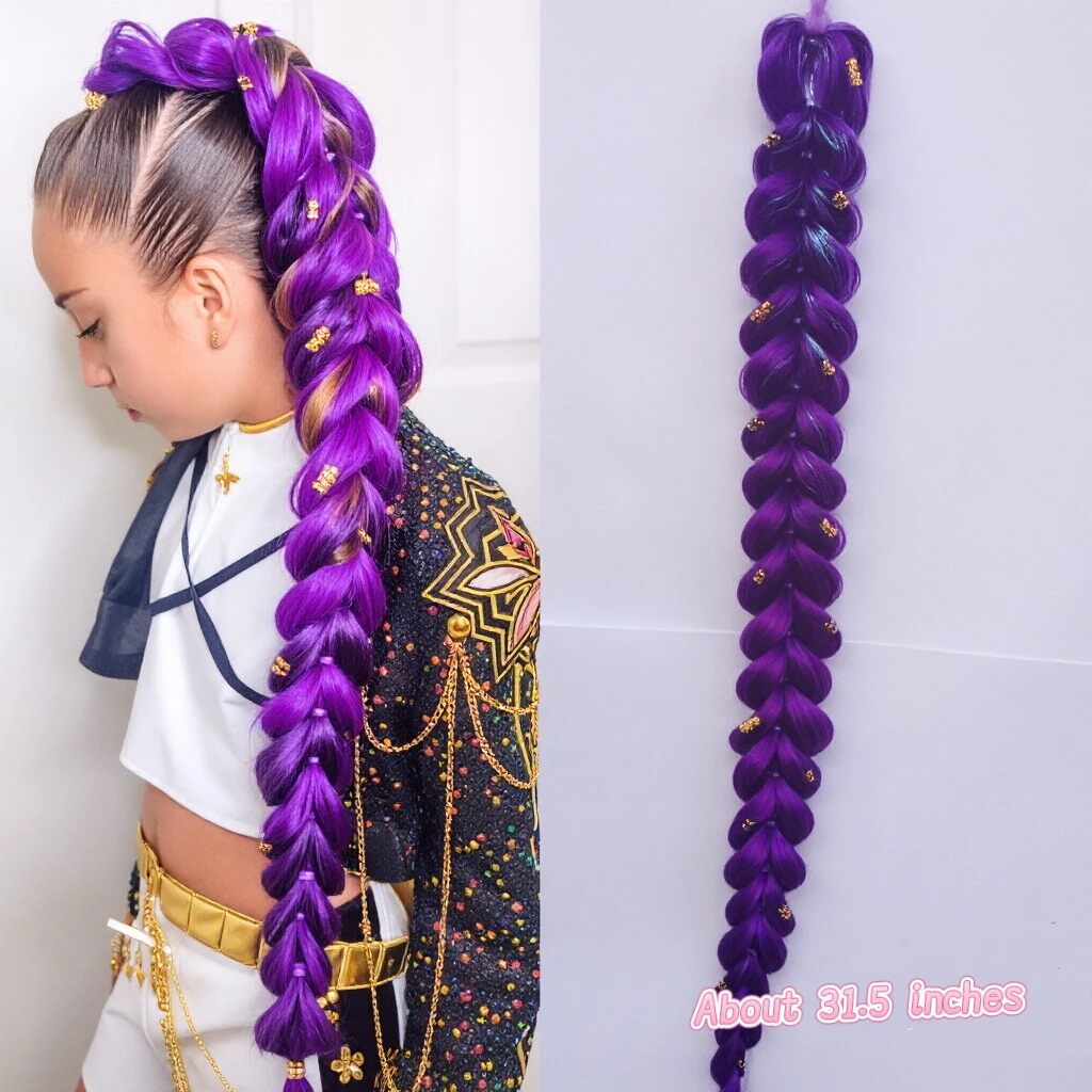 25-inch, 31-inch, 36-inch purple ponytail wig, extended ponytail, suitable for children's stage performances and parties