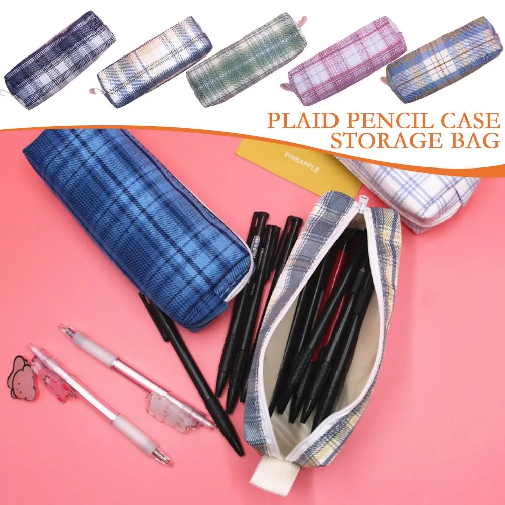 

Simple Sea Salt Plaid Pencil Retro Storage Pen Pouches Pen Office Supplies School Kawaii Korean Bag Stationery J2q4