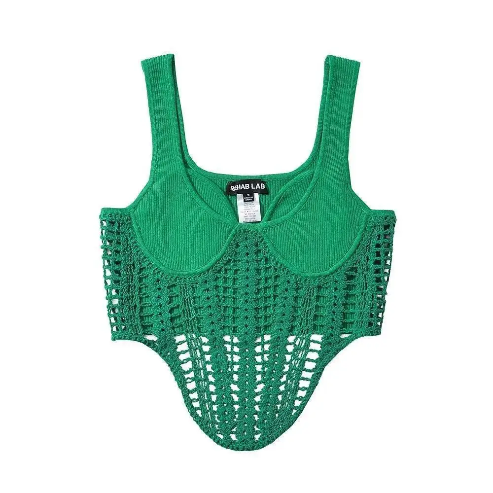 Sexy Crochet Hollow Out Knitted Crop Tops Women Sleeveless Short Solid Color Tank Tops