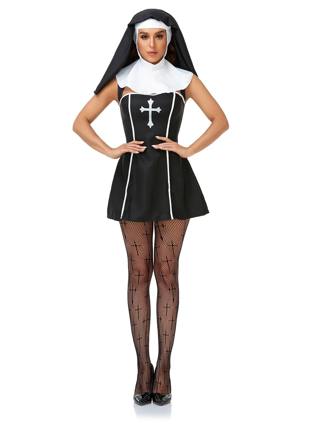 

Halloween Day of the Dead Bloody Scary Christian Catholic Missionary Cosplay Dress Retro Sexy Religious Sister Priest Nun Dress