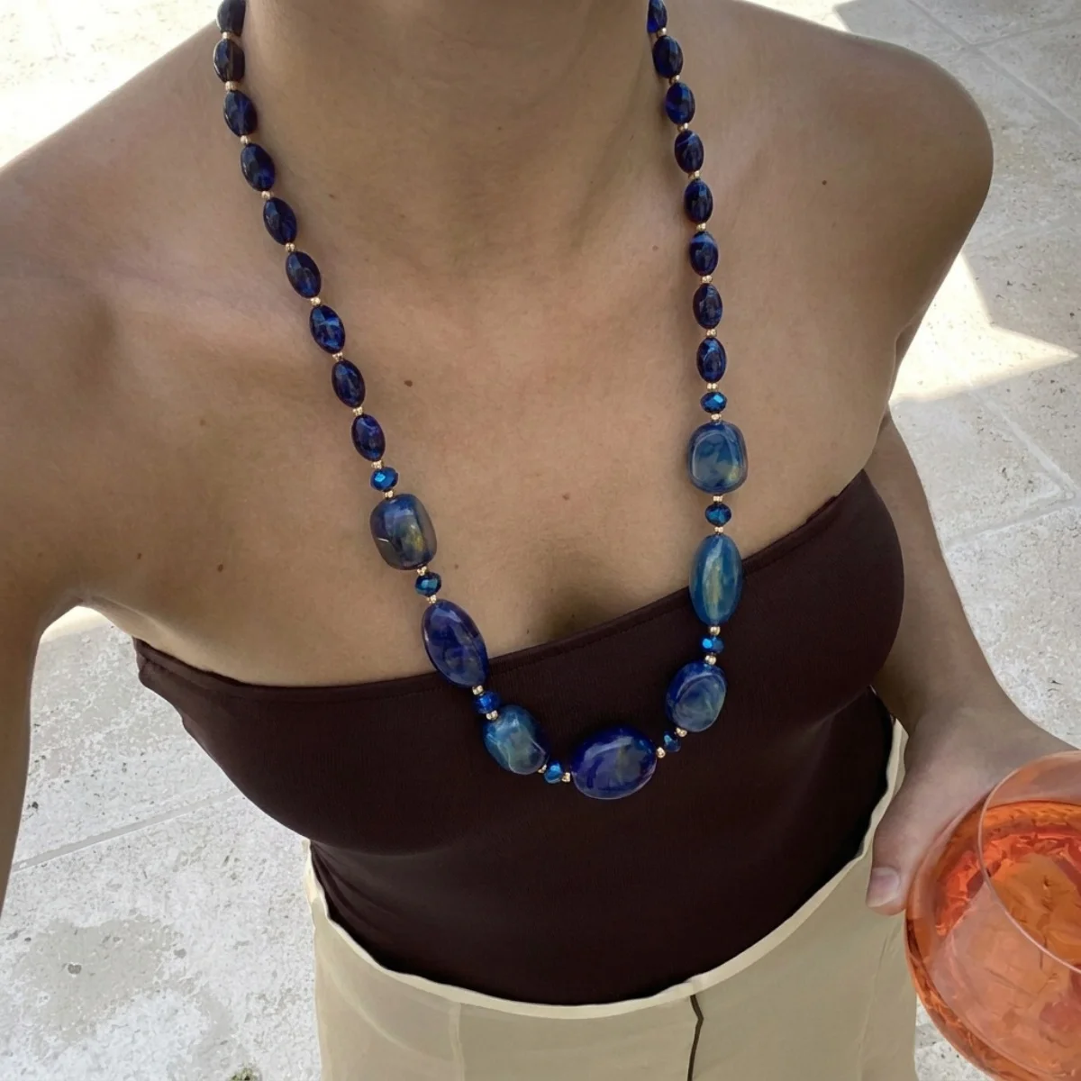 Trendige Punk-Halskette mit unregelmäßigen Harzperlen für Damen und Herren, minimalistische geometrische Acryl-Kristallperlen, Choker, Partyschmuck – Detail 14