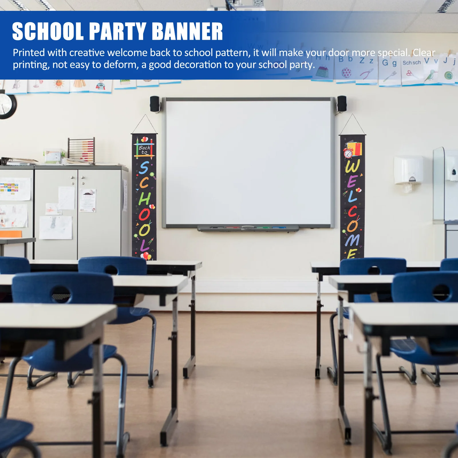 

1Pair School Banner Back to School Decoration Creative Print Door Sign for Classroom Party Outdoor Indoor Use Porch Hanging