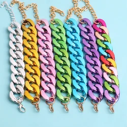 FishSheep Metallic Color Acrylic Chain Bracelet for Women Men 2022 Trendy Colorful Curb Cuban Link Bracelets on Hand y2k Jewelry