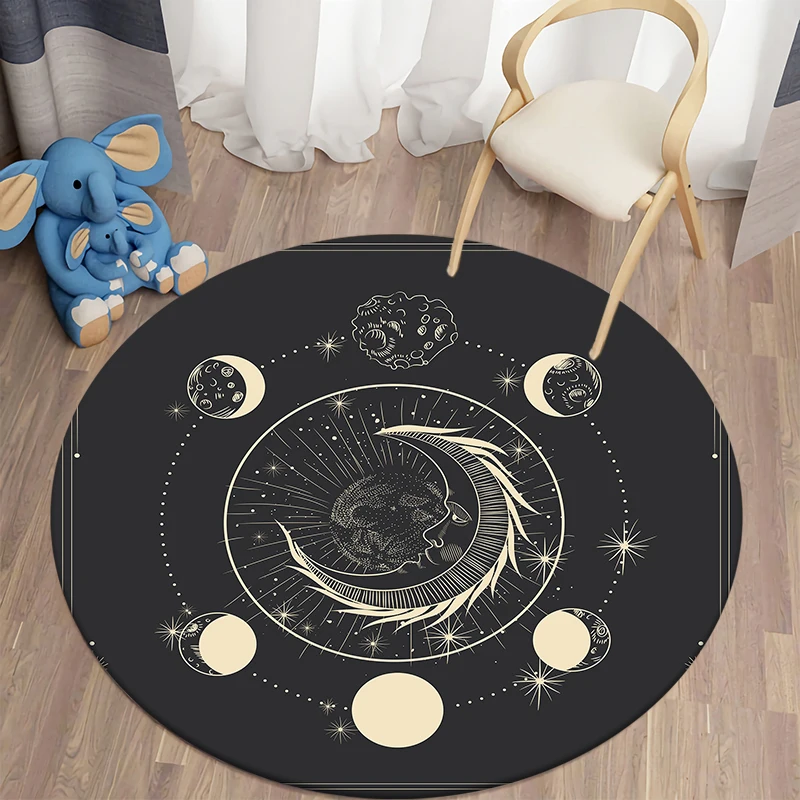 Mystic Constellation Round Carpets Home Decor Mat Constellation Tarot Wheel Living Room Non-slip Carpet Meditation Floor Mats