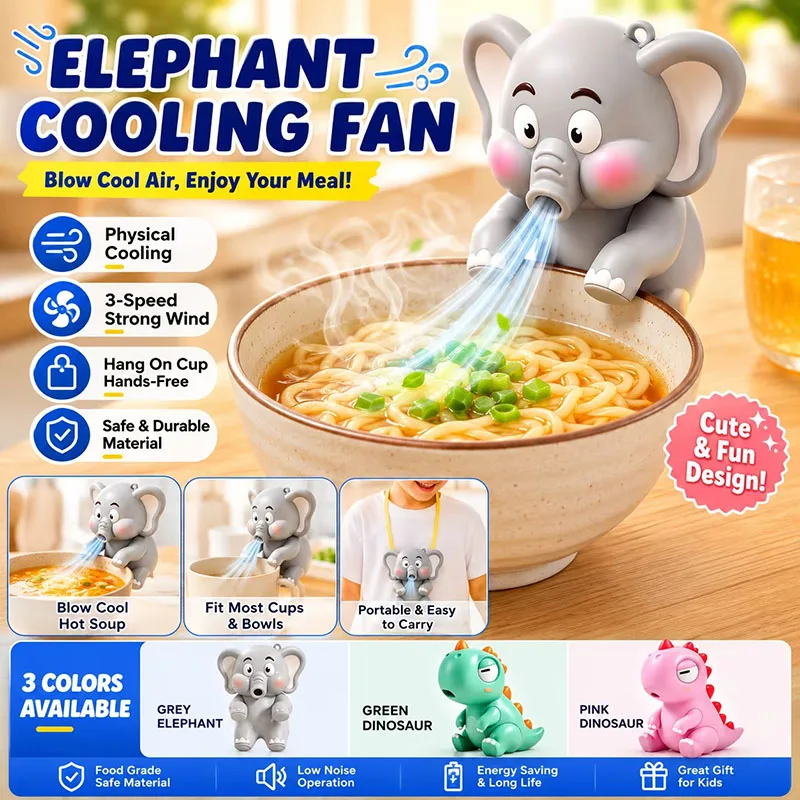 Mini Elephant Food Cooler Fan, Hands-free Baby Feeding Helper, Clip-on Design for Bowls, Portable & USB Rechargeable