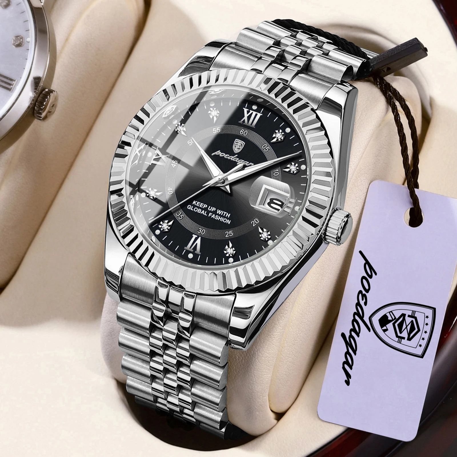 POEDAGAR Fashion Brand Men's Wristwatch Waterproof Luminous Date Man Clock Stainless Steel Quartz Business Watches For Men Reloj