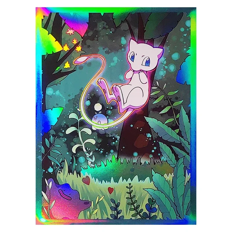 60PCS Pokemon Holographic Mewtwo Card Sleeve PTCG Fantasy Card Laser Silver Bottom WS Foil Set Table Game Protective Cover 67x92