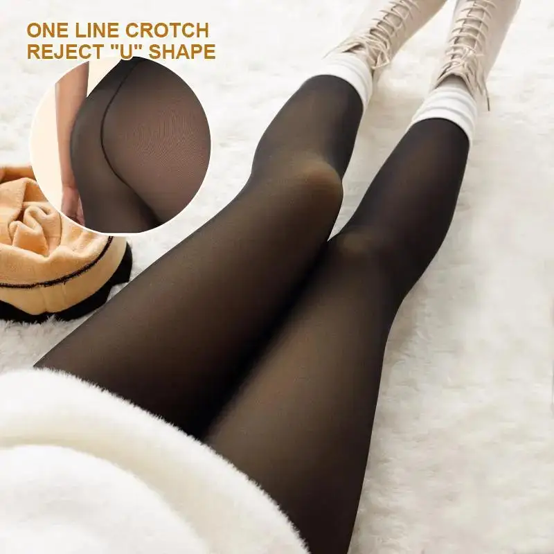Warm Fleece Lined Sheer Tights for Women Winter Thermal Opaque Semi-Transparent Pantyhose Single Stitch Front Back SeamLeggings