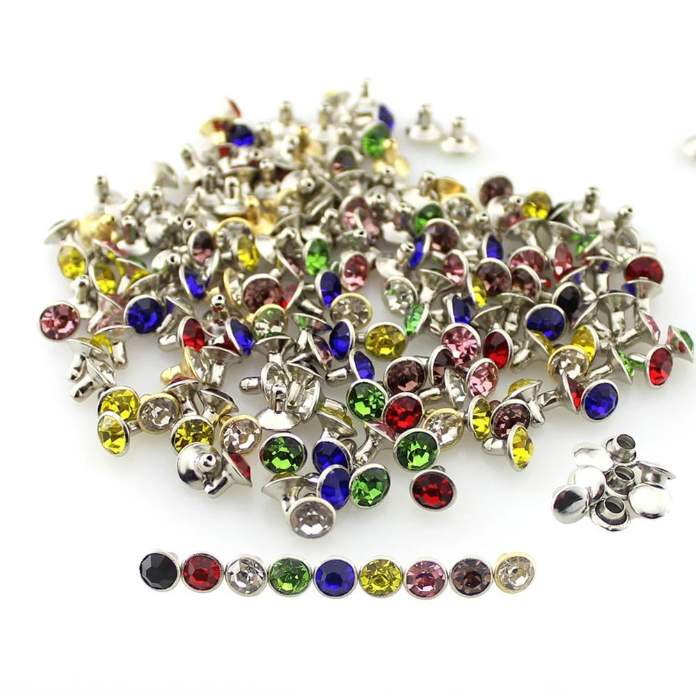 6mm 50Set Color Rhinestone Rivet Material for Clothes Bags Hat Decoration DIY Hand Sewing Buttons Accessories