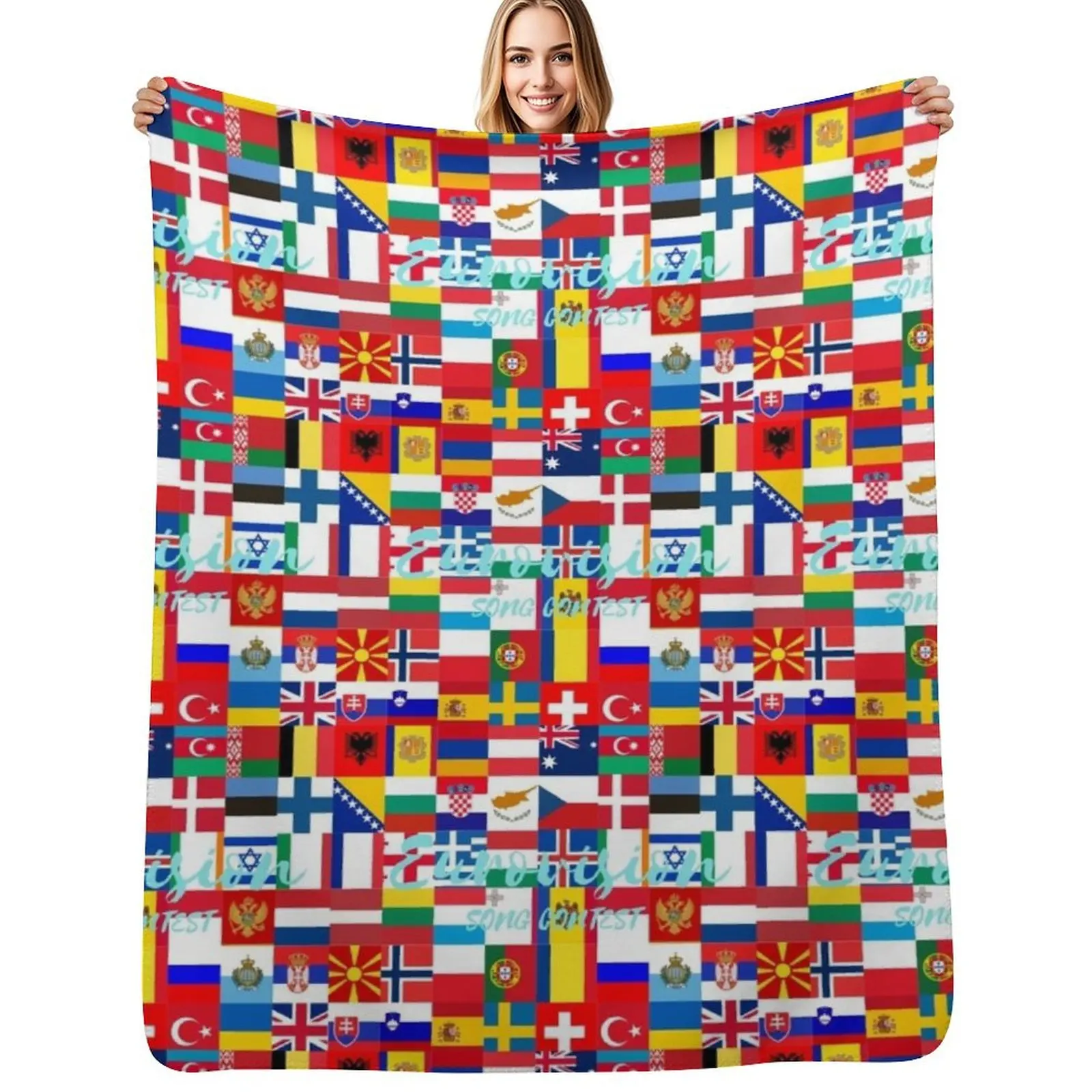 Eurovision Flag Art Throw Blanket Reusable Durable Soft Blanket for All Seasons