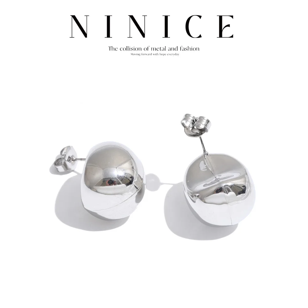NiNice Stainless Steel Stud Earrings for Women Metal Smooth Minimalist Daily Jewelry Wholesale Accessories Gift
