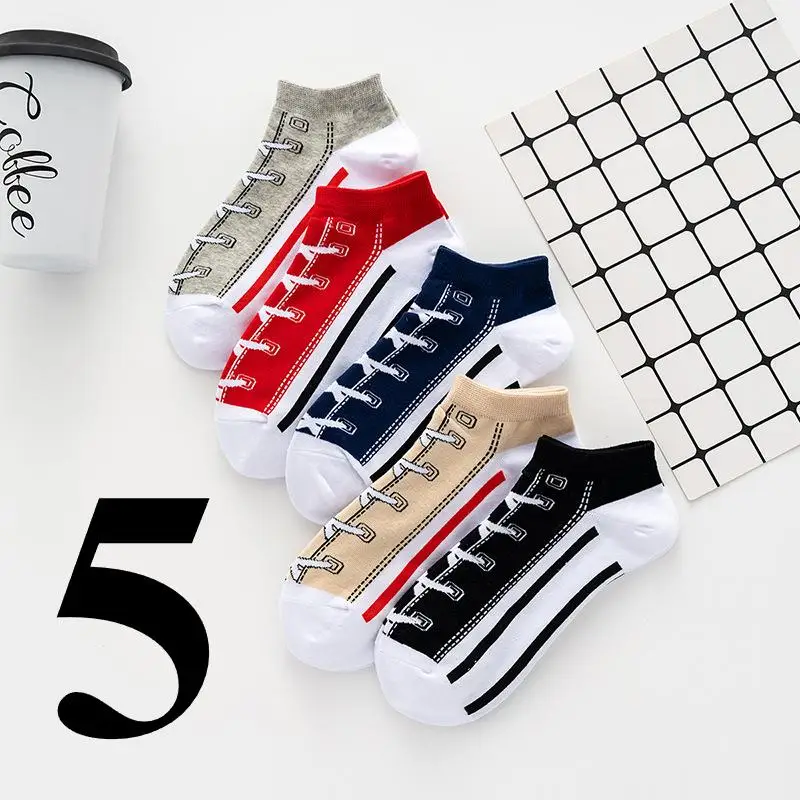 5pairs Colorblock Men's Socks Digital Print Ankle Low Cut Sock for Any Season