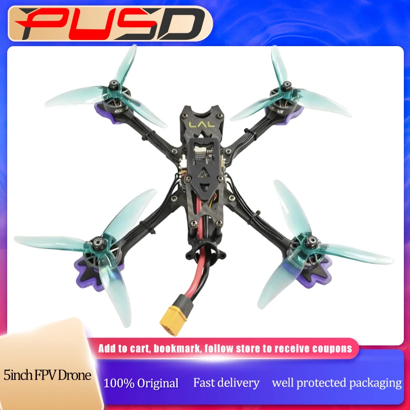 

PUSD 5-дюймовый FPV Дрон 6S 60A ESC 5,8G 40CH 2,5 Вт Square X Frame 2207 1960KV Двигатель для Cinematic Freestyle FPV Drone