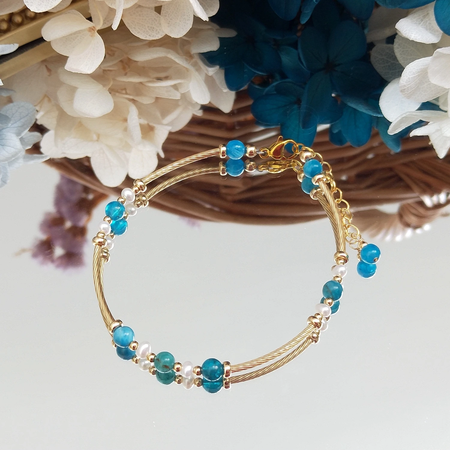 Lii Ji Apatite 4mm/6mm Natural Stone 14K Gold Filled Charms Bracelet Handmade Bohe Fashion Jewelry For Female