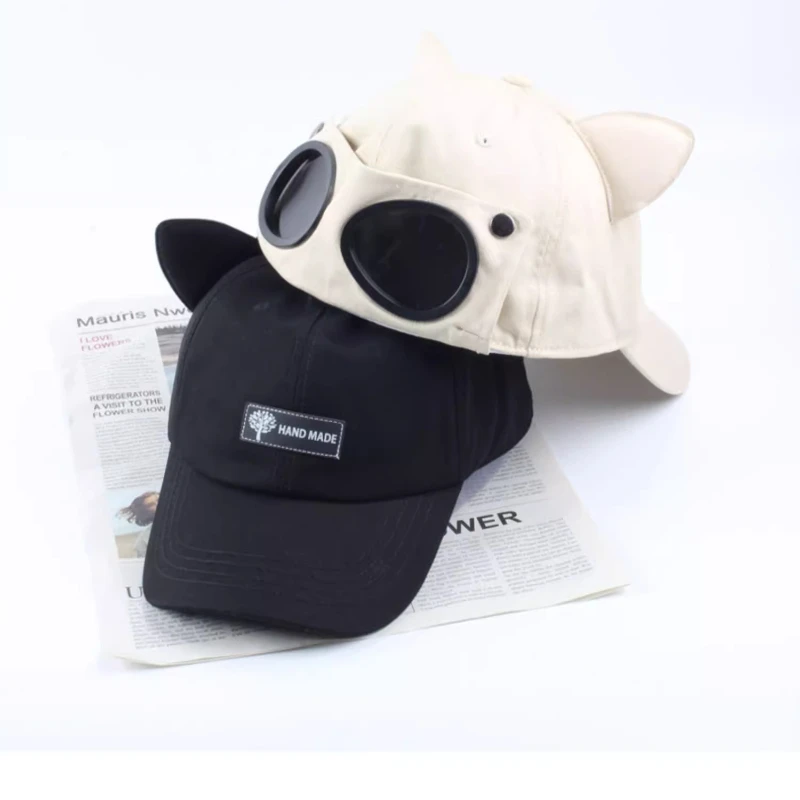 

Personality Sunglasses Caps for Men Cute Cat Ears Glasses Pilot Baseball Hat Female Summer Versatile Hipster Street Cool Caps