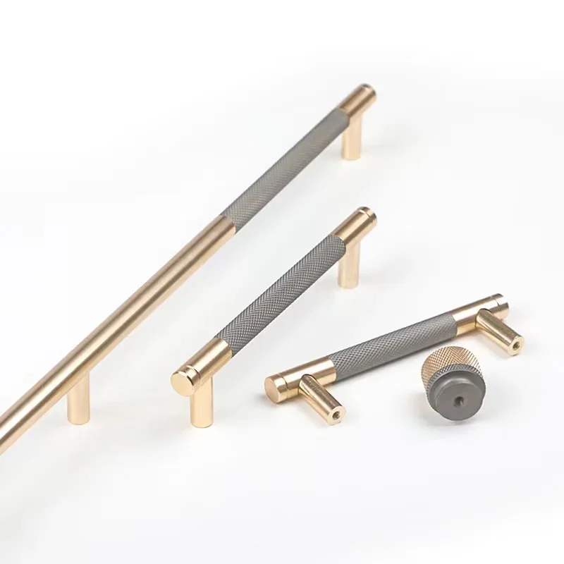 Nordic Furniture Cabinet Wardrobe Handle Grey Gold Solid T Bar Luxury Kitchen Cupboard Drawer Door Pull Room Home Round Knob