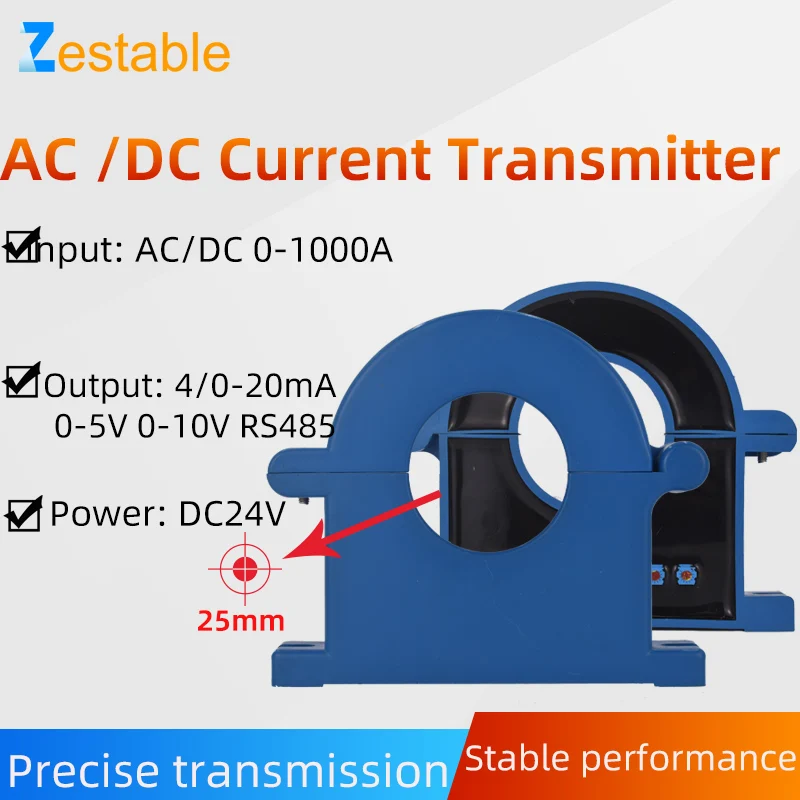Hall Current Sensor DC 0-50-1500A Input  ZA-K7 4-20mA 0-5V 0-10V RS485 Output Open Loop Split Core Current Transmitter