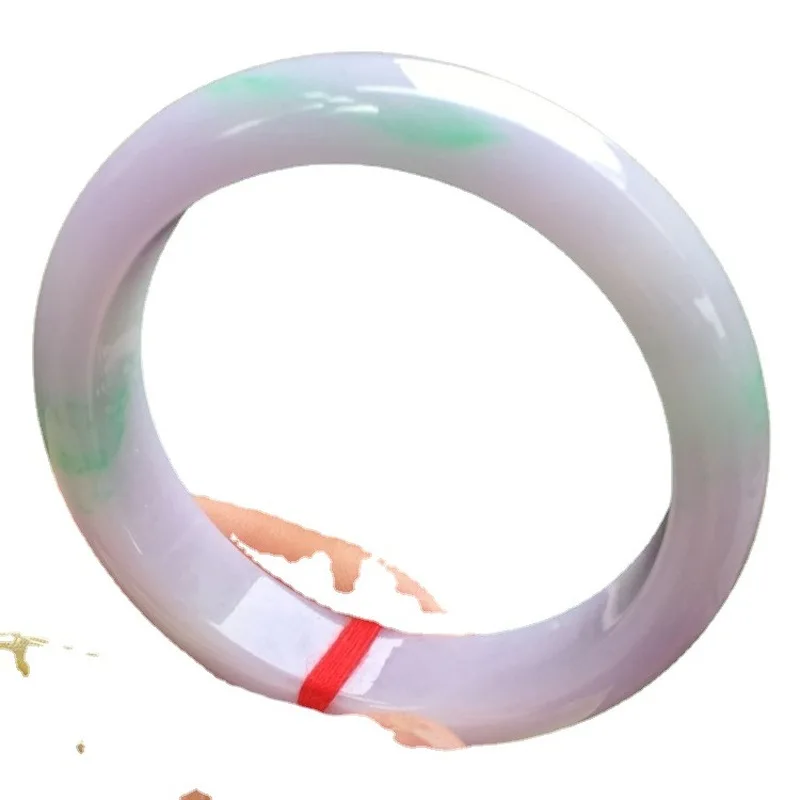 Ice-like spring-colored round natural Burmese jade bracelet 5
