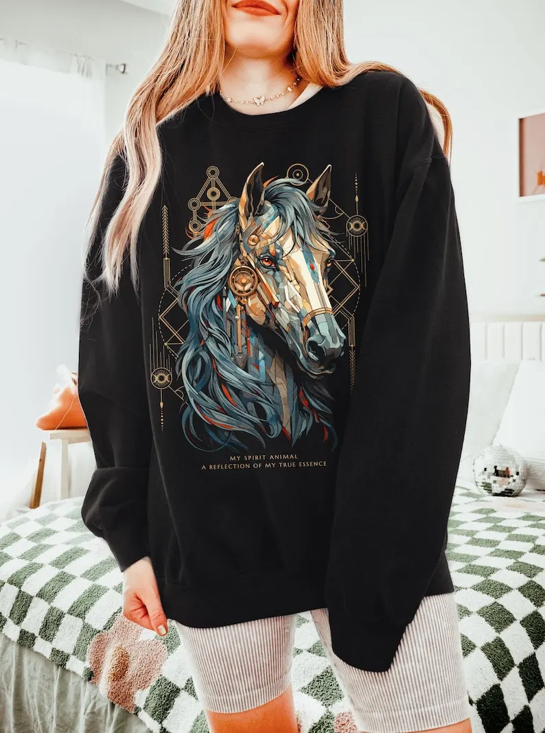 

Толстовка с лошадью Rider Majestic Spirit Animal Horseback Любитель конного спорта Верховая езда для него Новогодний подарок Осенне-зимняя толстовка с капюшоном