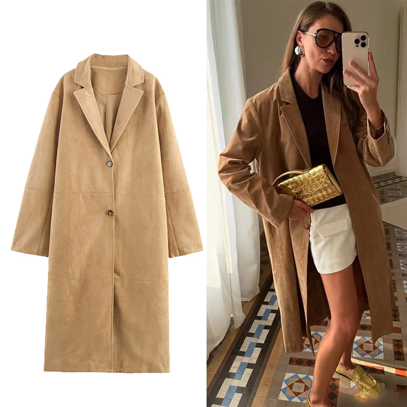 

Женская длинная куртка, пальто с отложным воротником, однобортные однотонные женские куртки с длинными рукавами, осенние классические элегантные пальто, женские пальто