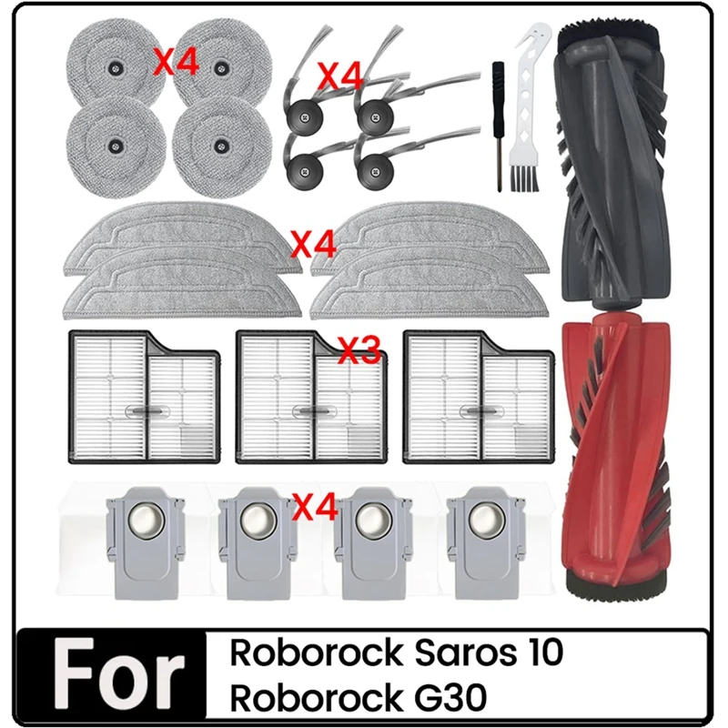 

23PCS Replacement Parts For Roborock Saros 10/G30 Vacuum Cleaner Dual Main Brush Mop Pad HEPA Filter Dust Bag Side Brush