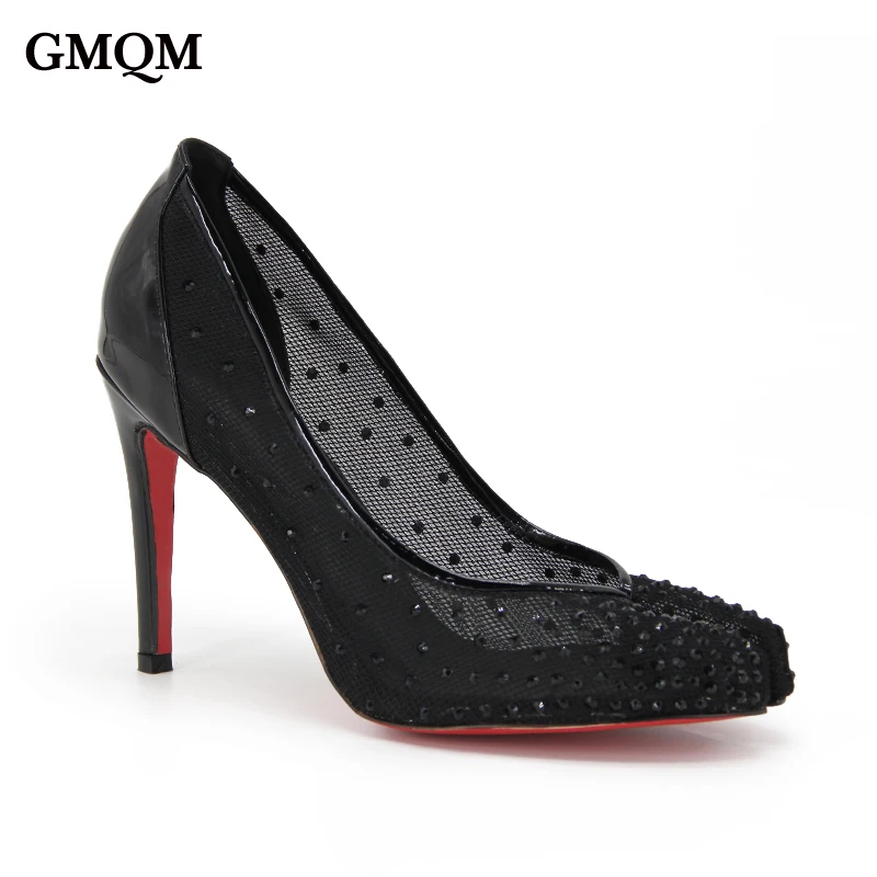 GMQM 2025 Summer Spring And Autumn Starry Sky Water Diamond Hollow Ultra High Fine Heel Shoes Shallow Mouth Women's Single Shoes
