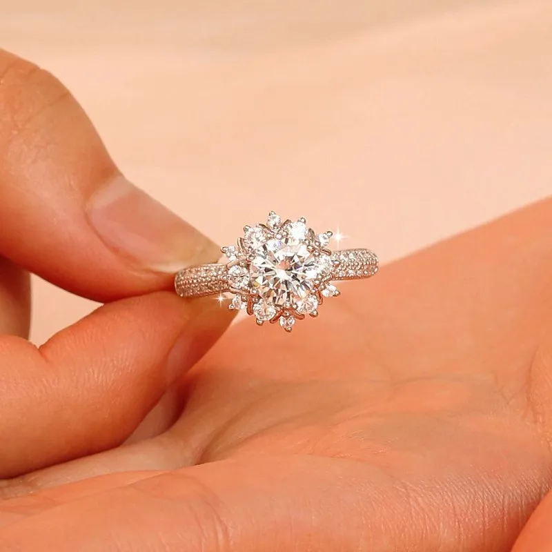 First Snow Princess Flower Ring 1ct Moissanite Women's PT950 Platinum - Stackable ring style, trendy mix-match for unique looks