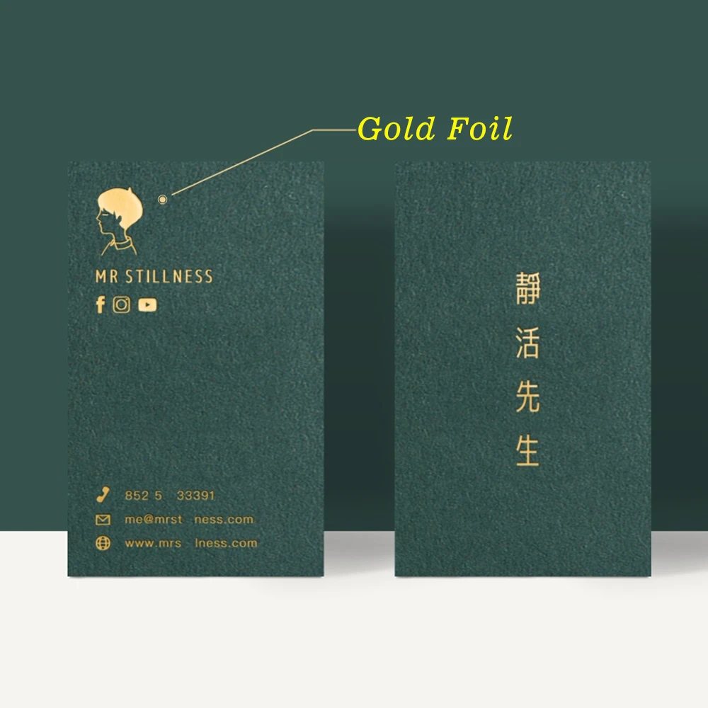 200pcs Custom Business Cards Personalized Logo Hot Gold Silver Foil Stamping Print Double Sides 300gsm 500gsm Thank you Card