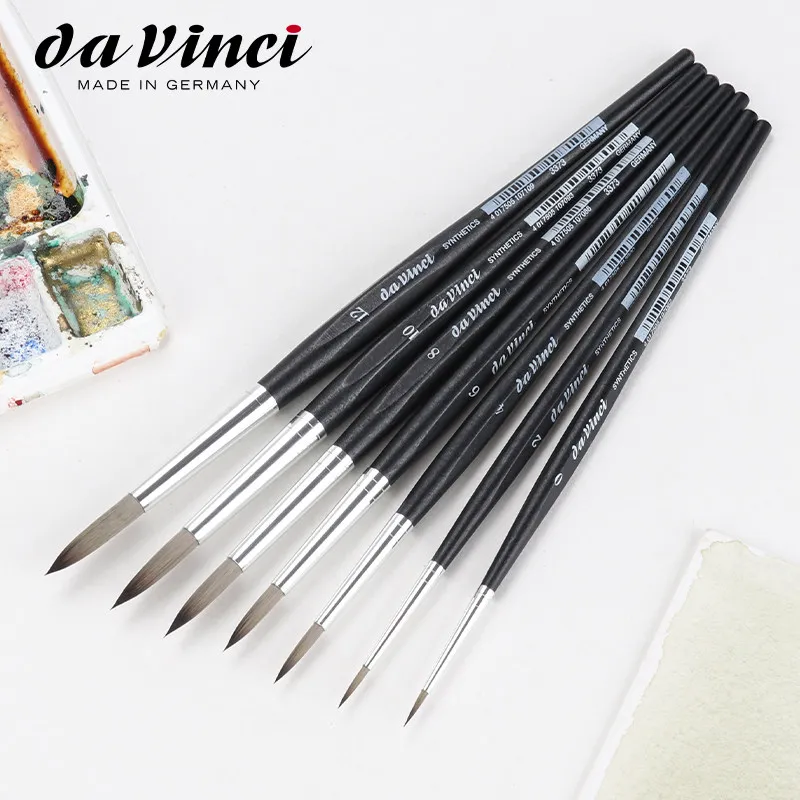 Germany Da Vinci Professional Art Painting Brush, 3373 Nails Series With Matte Black Lacquered Hexagonal Handles For Watercolor