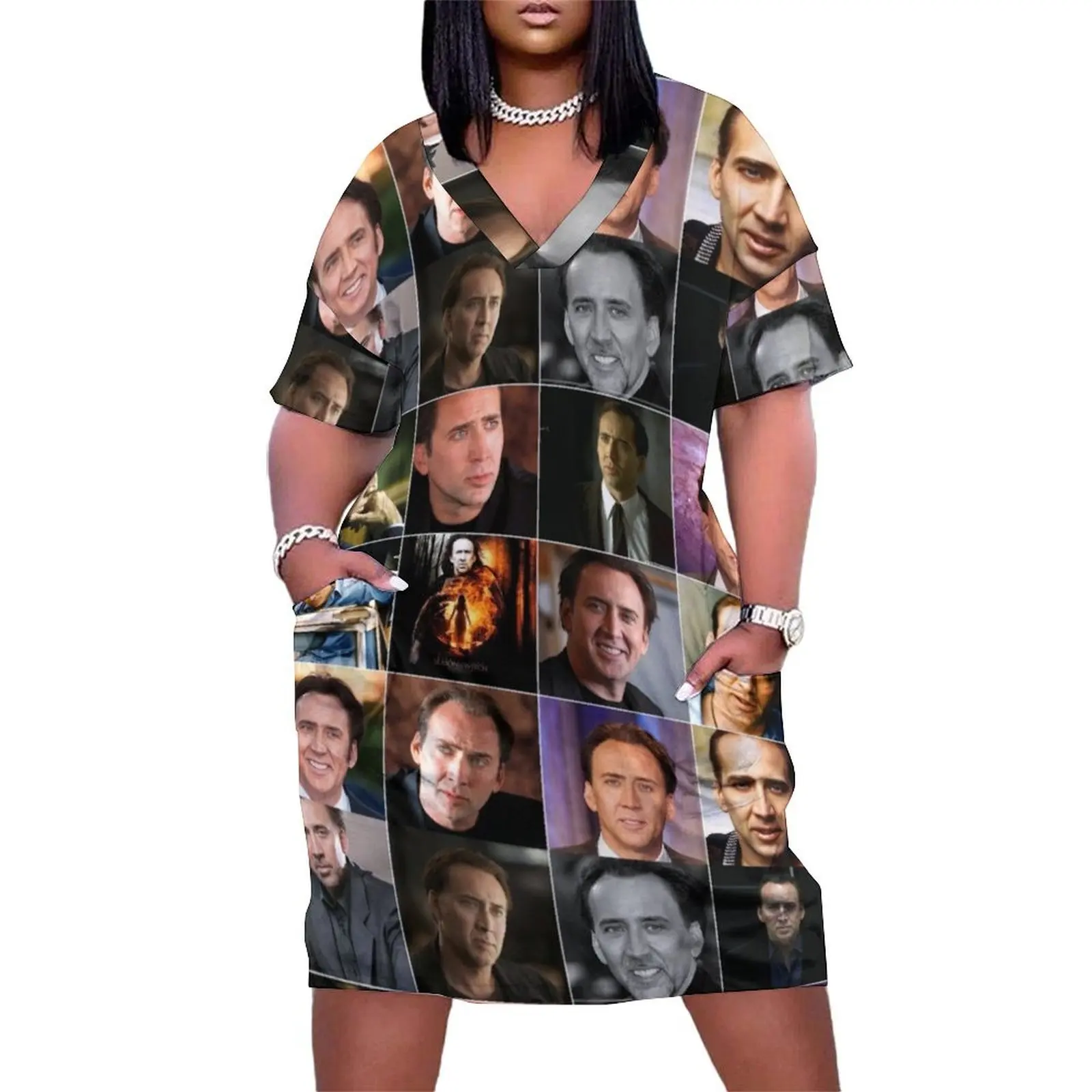 Nicolas Cage Photo Collage Loose Pocket Dress ladies dresses for special occasion evening dress