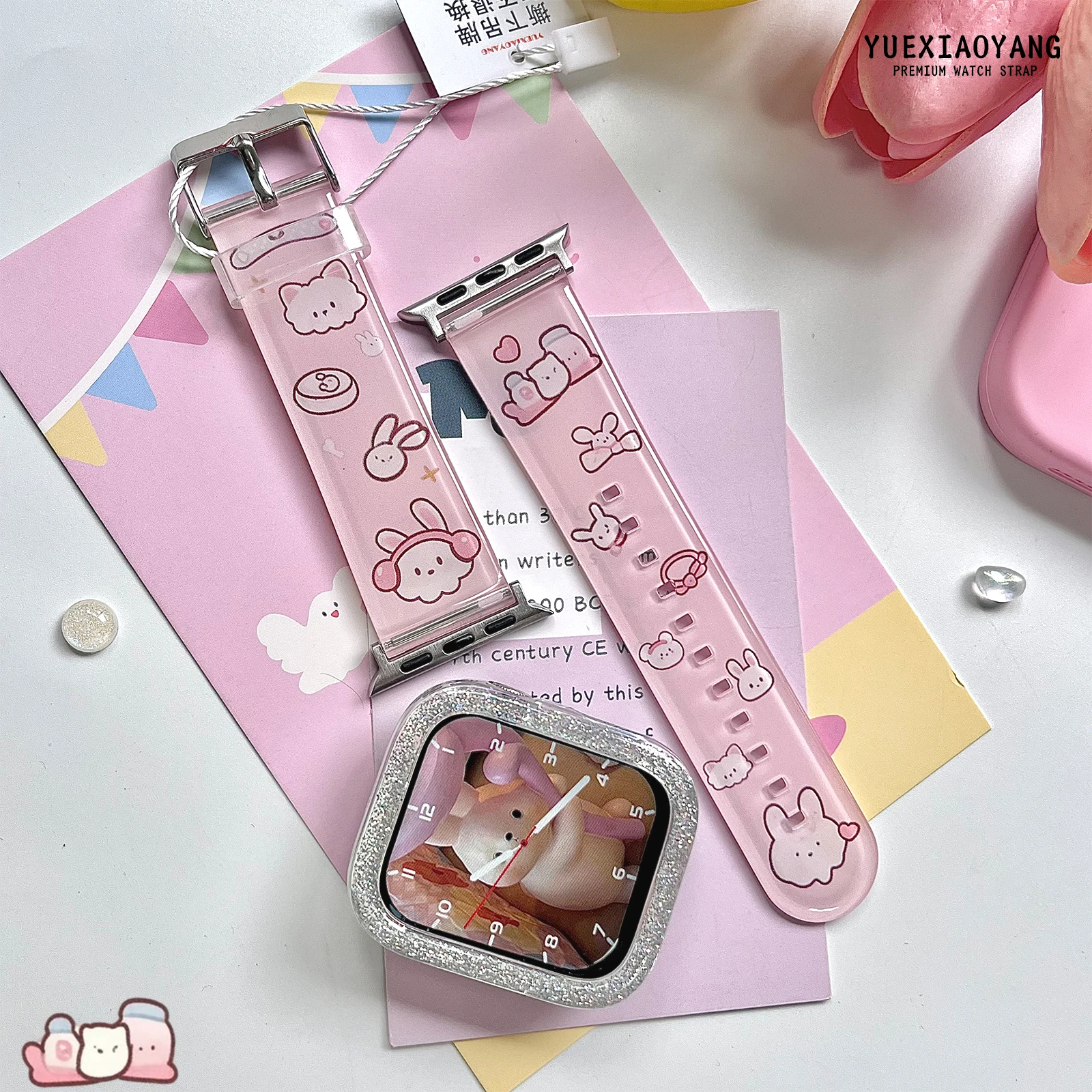 

Musical Rabbit Line Printed Strap for Apple Watch 11 10 9 8 Band Replaceable Bracelet for iWatch 46mm 42mm 41mm 40mm Watchband