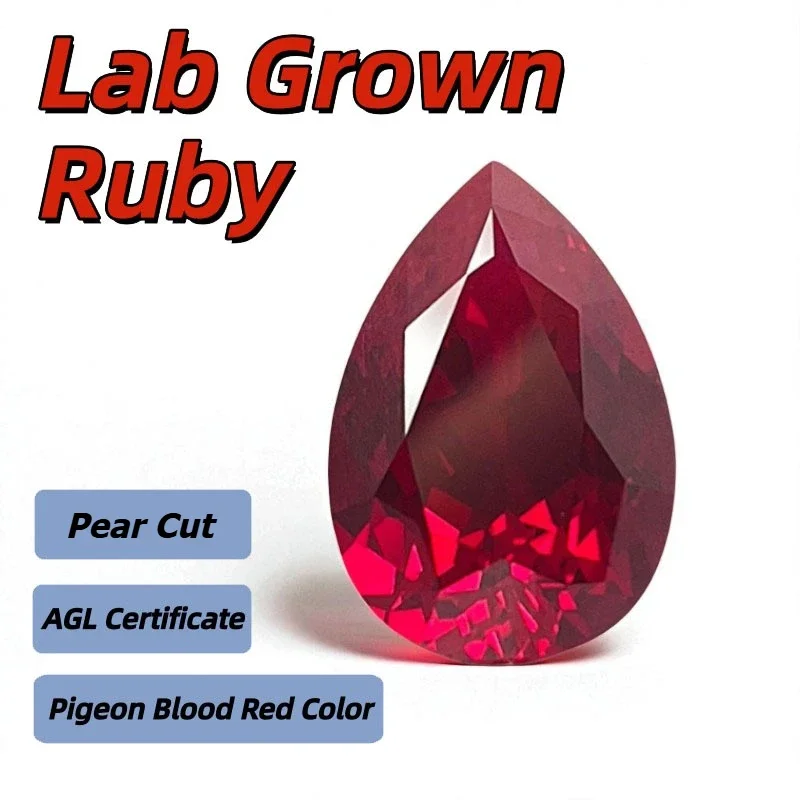 

Lab Grown Ruby Pear Cut Pigeon Blood Red Color High-quality Charms Jewelry Making Main Materials Selectable AGL Certificate