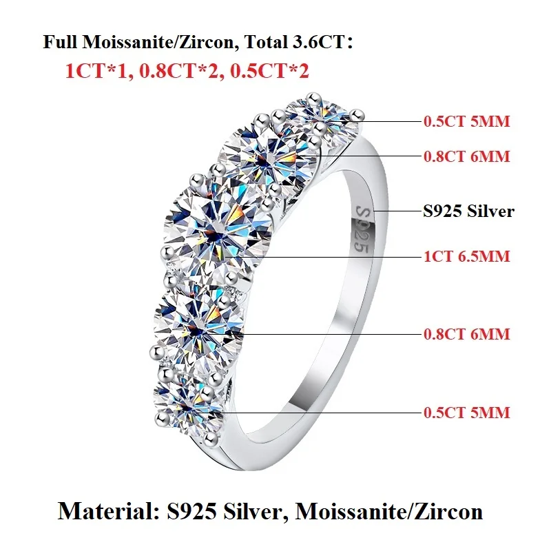 Halaile D Color Moissanite S925 Sterling Silver Row Ring Trendy Fine Jewelry Women\'s Classic Wedding Bridal Luxury Gift