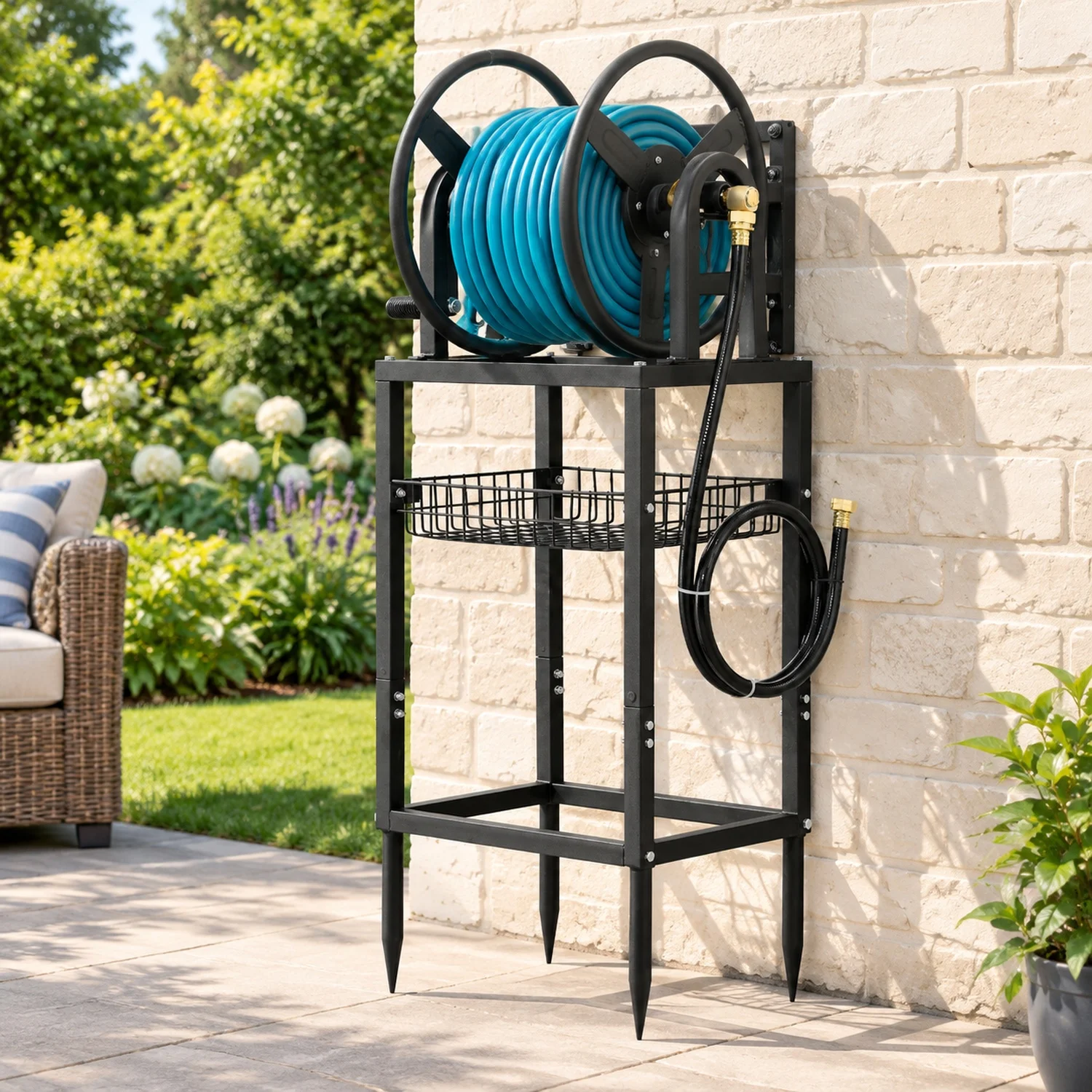 Wall Mounted Garden Hose Reel, Holds 200 Feet of 5/8-inch, Outdoor Heavy-Duty Waterhose Holder Winder, with Brass Connector