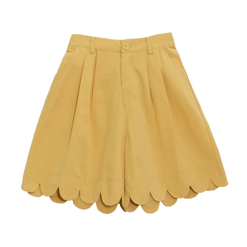 

Japanese Cute Fashion Wide Leg Shorts Women Teen Girls Summer Elastic High Waist Wave Ruffle Hem Casual Loose Bermuda Shorts