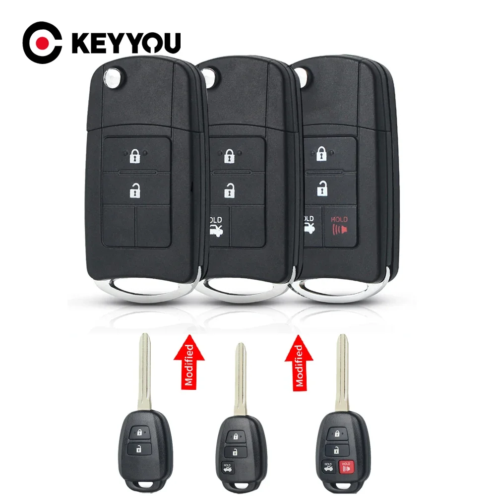 KEYYOU 10PCS TOY43 Blade Car Key Flip Shell Case FOB 2/3/4 Buttons For Toyota Corolla RAV4 Highlander Camry Tacoma Tundra Pruis