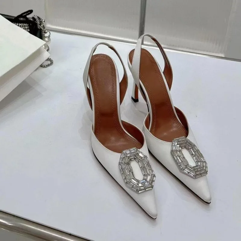 2024 Pointy Head Shallow Mouth Large Size Rhinestone Sandals Fashion Everything French Sexy High Heels Women\'s Shoes