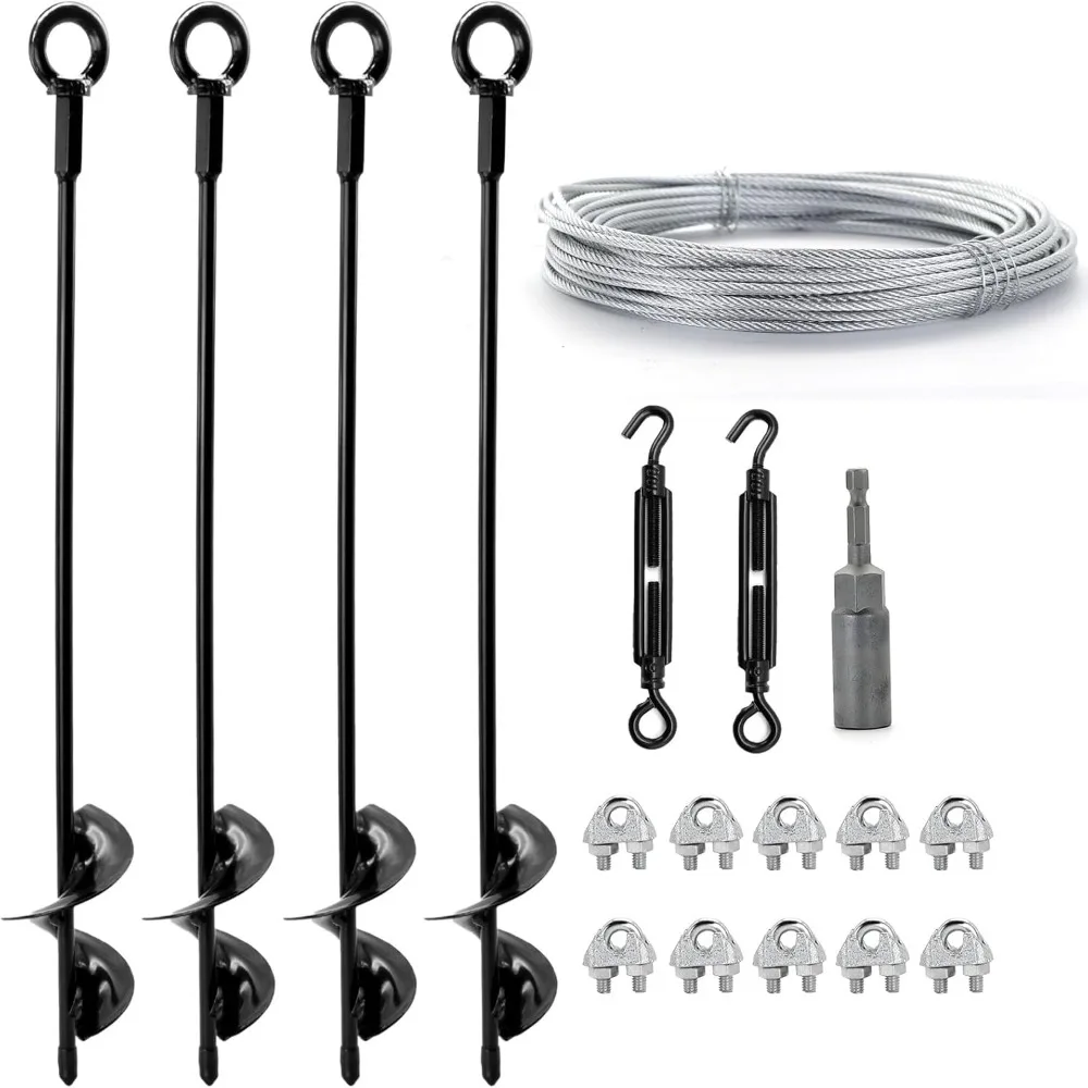

4-Pack 18" Heavy Duty Ground Anchors Kit with Galvanized Cable & Turnbuckles for Sheds, Tents, Canopy